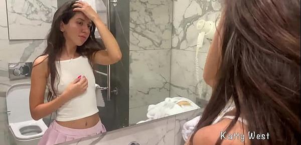  High school girl sucks dick and fucks in school shower POV